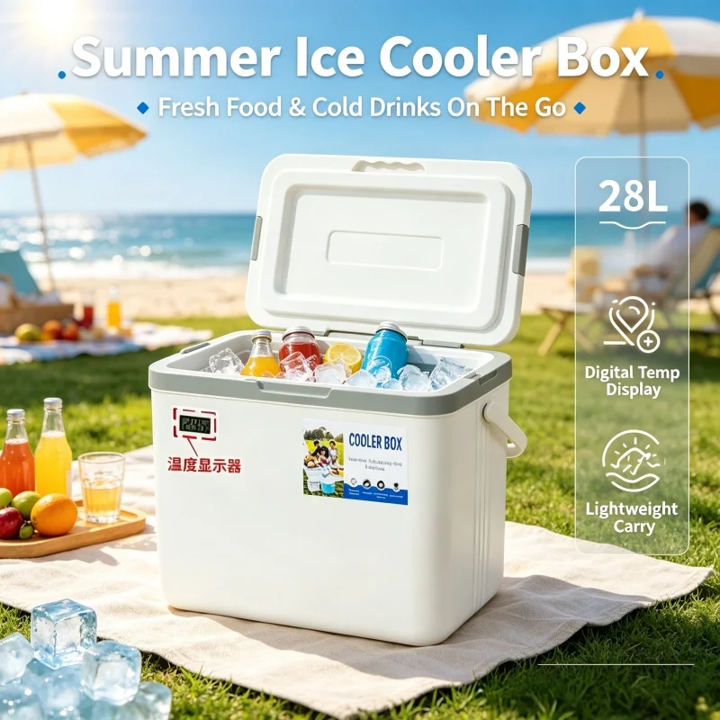 28L Portable Insulated Box - Large Capacity Heat Dissipation Waterproof with Handle Refrigeration Insulated Box, Outdoor Travel