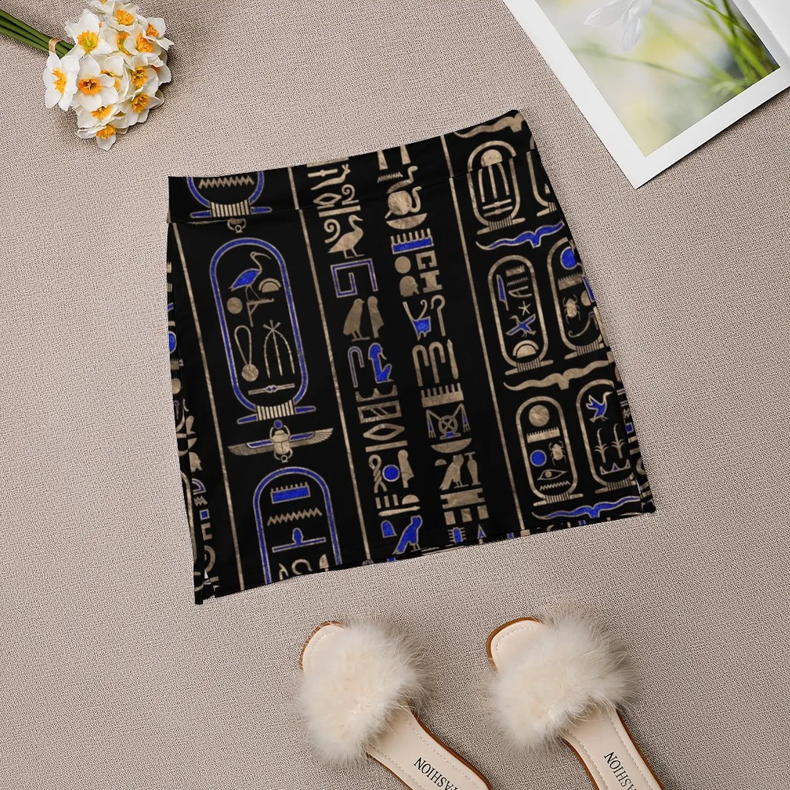 Egyptian Hieroglyphs Pattern Gold Lapis Lazuli #2 Women's skirt Aesthetic skirts New Fashion Short Skirts Egyptian Hieroglyphs