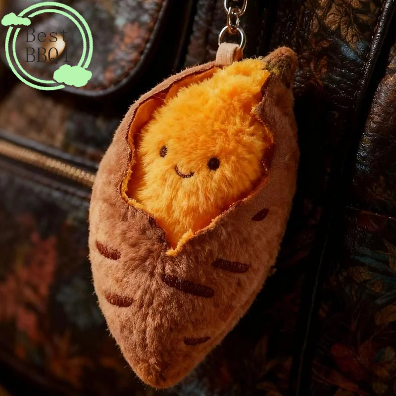 (BBQ4)Cute Roasted Sweet Potato Plush Doll Keychain Cartoon Simulated Food Stuffed Doll Pendant Decorative Accessories Gifts