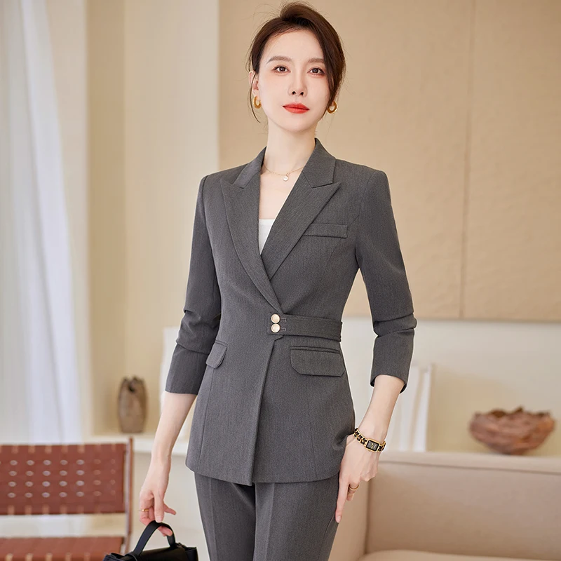 NAVIU Navy Blue Suits Women New Autumn High End Fashion Temperament Business Formal Long Sleeve Ladies Lady Blazer And Pants