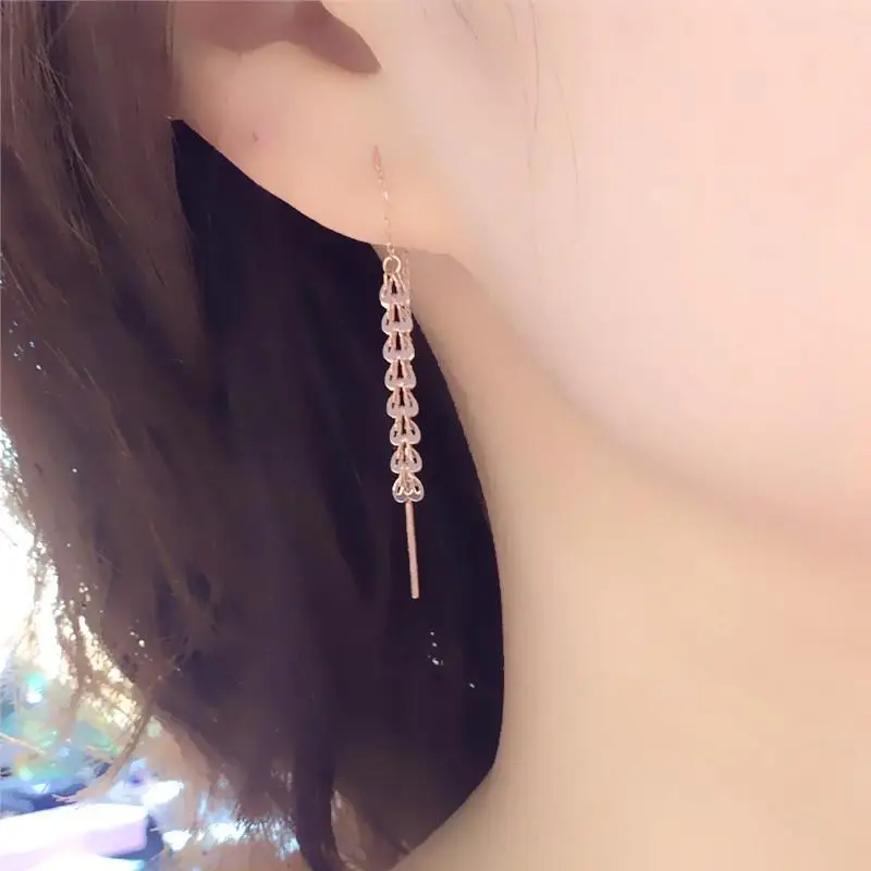 585 purple gold plated 14K rose gold geometric tassel earrings for women original fashion exaggerated Ear line fine jewelry