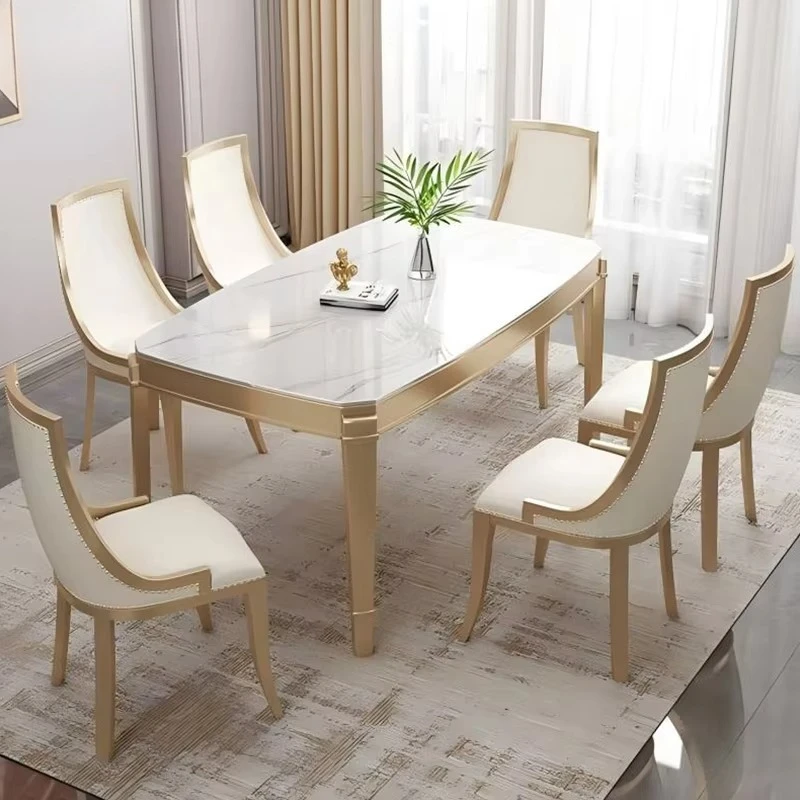 

Luxury Design Home Dinning Room Furniture Cheap Price Excellent Custom square White and Gold Modern Dinning Table Set for 6