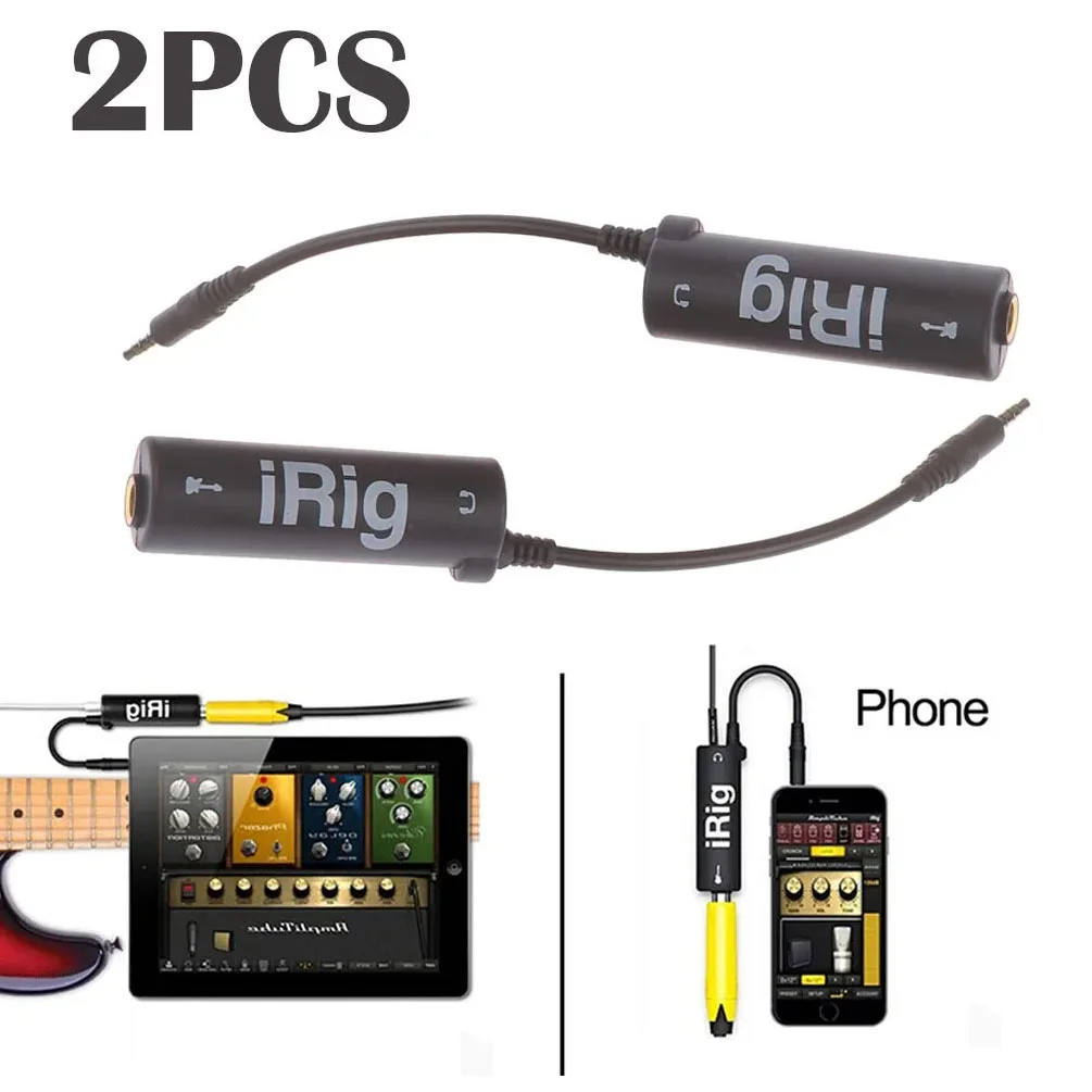 2PCS Guitar Audio Interface iRig Adapter Pro with Built-in Tuner for Mobile Phone, Replacement Converter for iPad Android Studio