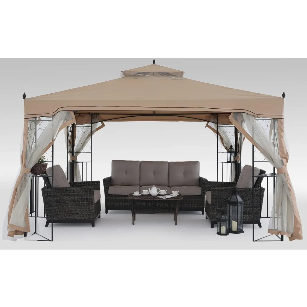 

10x10 FT Patio Gazebo with Netting Screen Walls, Sturdy steel frame, Rainproof and UV resistant Pergola with mosquito net