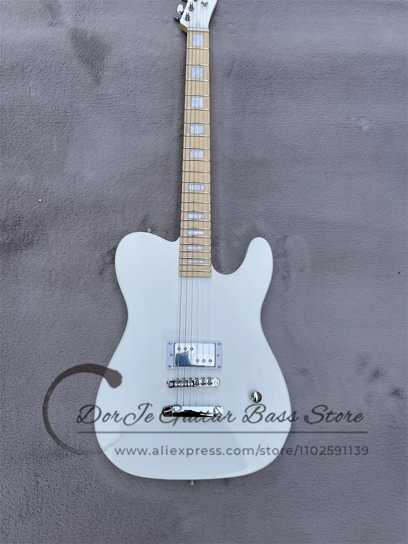 White Electric Guitar H Pickup  Fixed Bridge Maple Fingerboard white Shell Inlay Chrome Hardware Custom Color