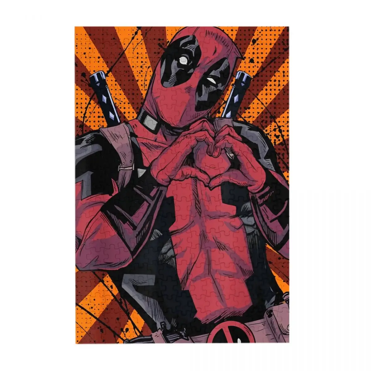 Deadpool Heart Hands Jigsaw Puzzle for Kids Deadpool & Wolverine Movie D&W 300-Piece Wooden Puzzles Pieces Fun Learning