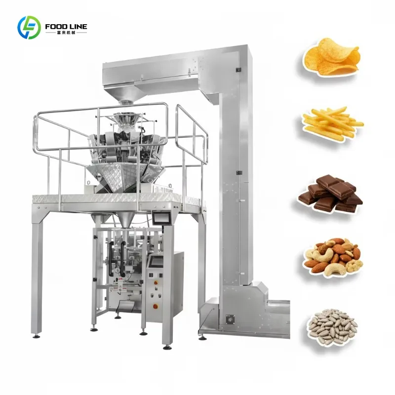 Customized Automatic Weighing Packaging Machine For Large Granule Food French Fries Potato Chips Nuts Snacks Cereals