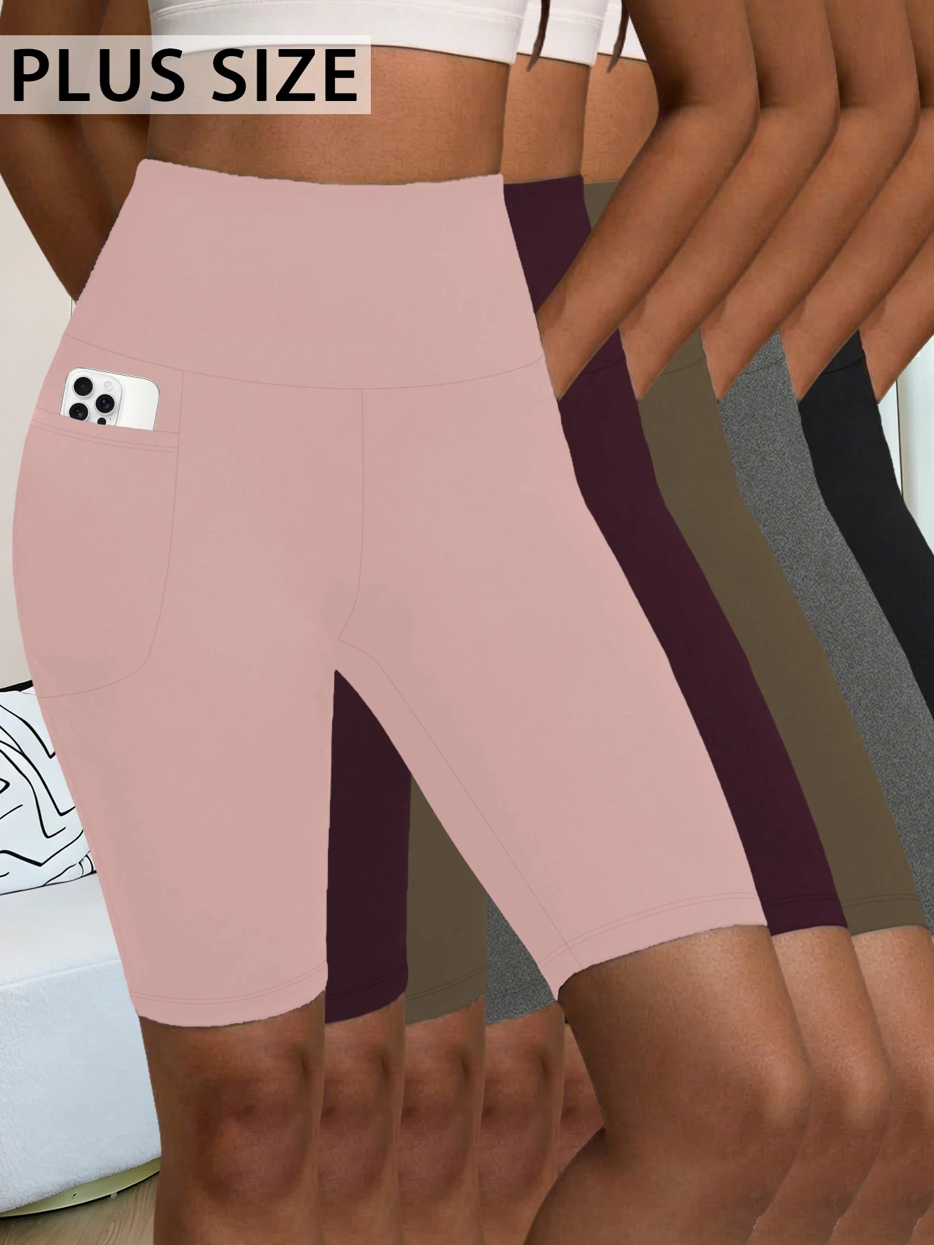 

5 штук в упаковке: Женские велосипедные шорты больших размеров с карманами, высокой талией, супермягкие, непрозрачные, с эффектом утягивания живота, для бега и йоги