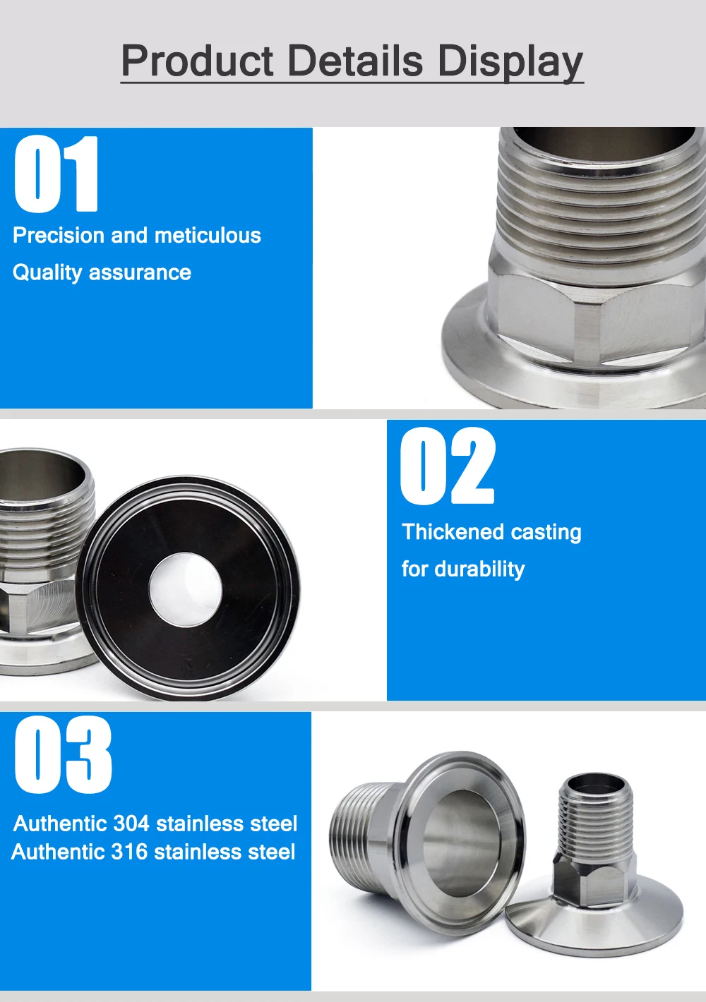1/2 "3/4" 1 "1-1/4" 1-1/2 "2" ss304/1/4 Edelstahl Sanitär Sechs kant Außengewinde bspt Kragen beschlag für Tri-Clamp – Detail 1