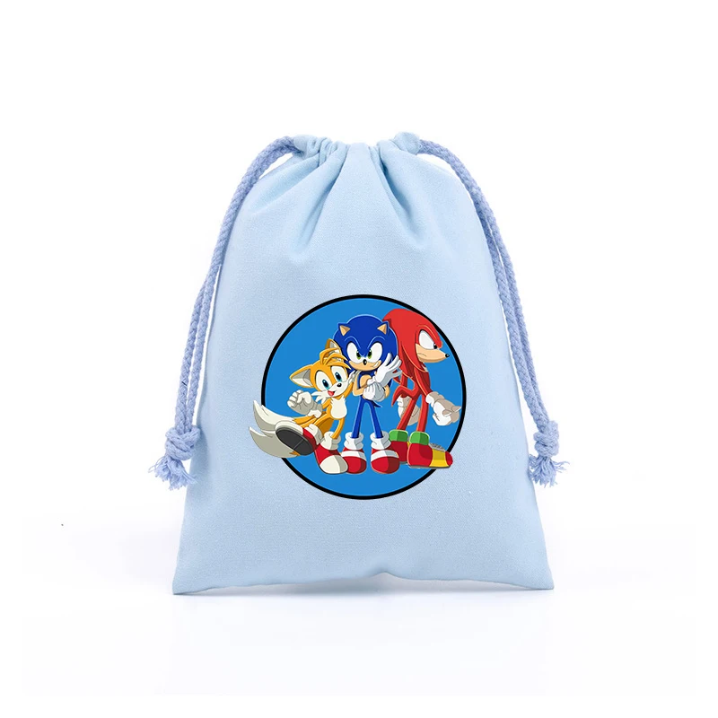 Tas Serut Sonics Tas Hadiah Permen Kue Perjalanan Kartun Saku Bundel Flanel Anime Kantong Penyimpanan Portabel Anak Laki-laki Perempuan Baru