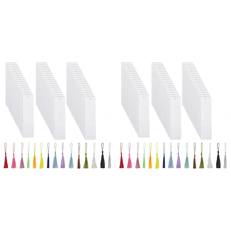 

ABRE-100Pcs Sublimation Bookmark Blank Heat Transfer Aluminum Metal Bookmarks Bulk DIY With Hole And Colorful Tassel