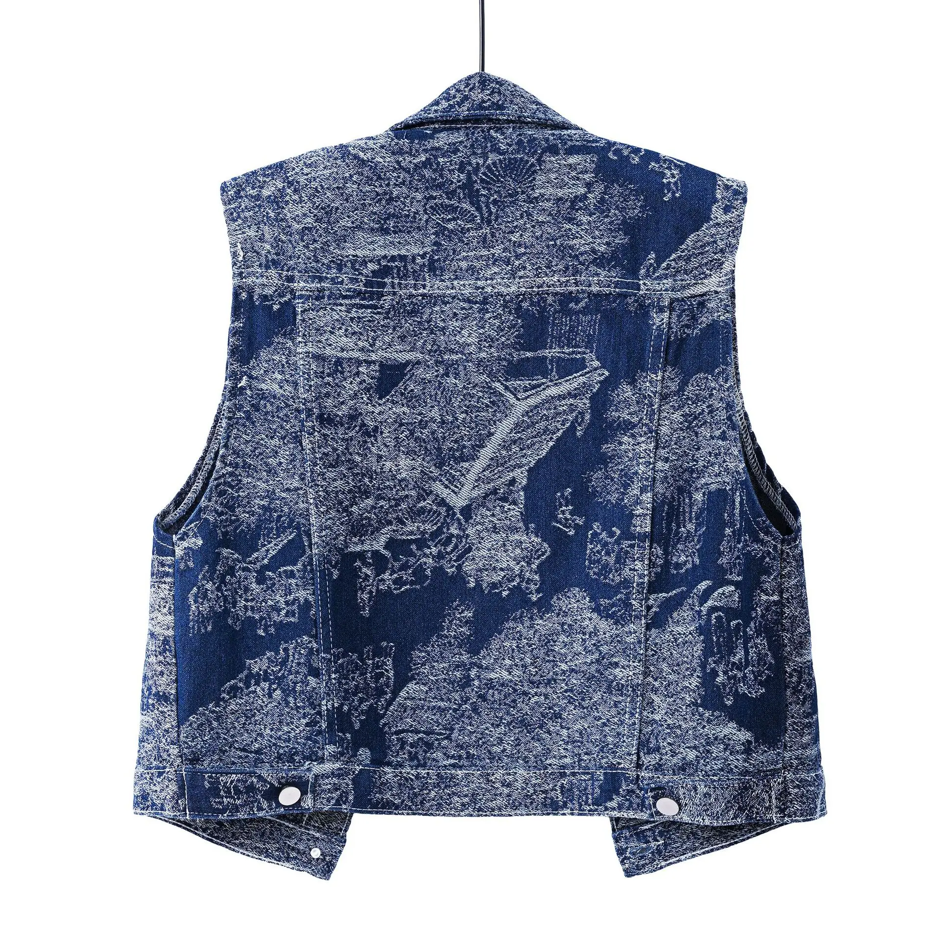 Women's Blue Sleeveless Jacket for Spring and Fall; Single-breasted, Notched-collar Denim Vest Jacket; Asian Sizes.