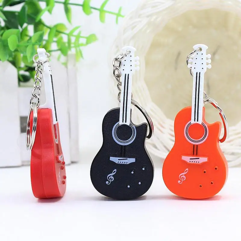 Keychain Music Guitar Pendant Mini Creative Guitar Charm Keyring With Sound And LED Light World Smallest Guitar Musical