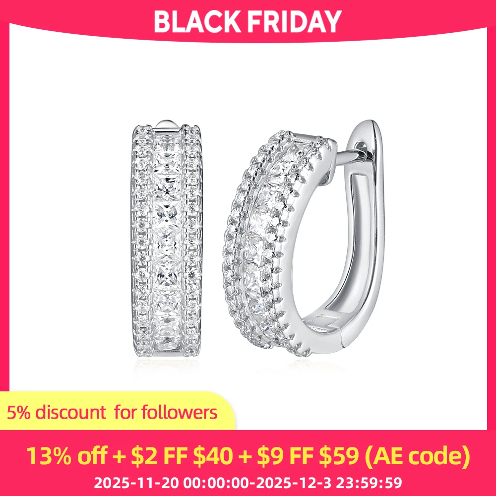 

APIR 2*2MM Princess Cut Moissanite Diamonds Hoop Earrings for Women 925 Sterling Silver Sparkling Ear Clip Wedding Fine Jewelry