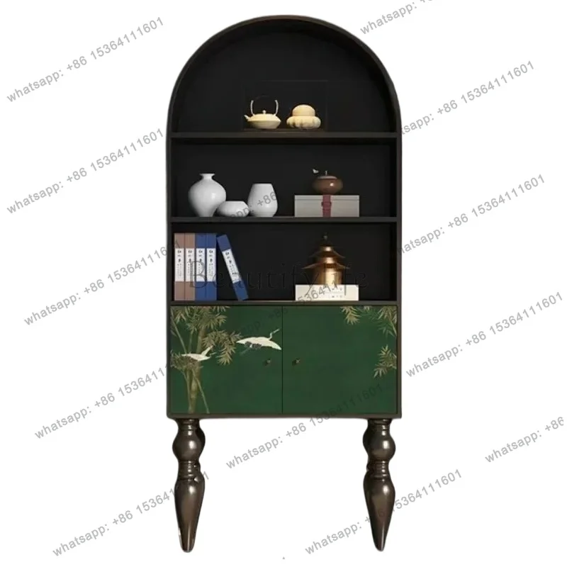 

French antique solid wood bookcase American retro living room storage cabinet display cabinet rack