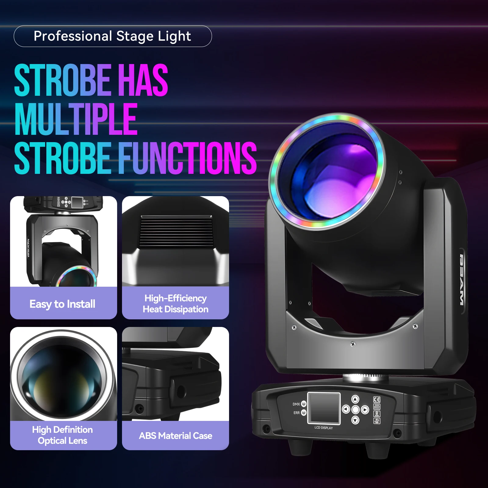 

300W 14R Moving Head Beam Lights With Spot Wash Effect 15 Color&Pattern 48 Rotating Prisms Disco Lighting For Bar Club Stage DJ