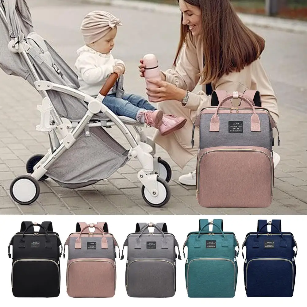 حقيبة الأم القابلة للطي خفيفة الوزن محمولة قابلة للطي سرير الأطفال ذات سعة كبيرة على ظهره حقيبة الأم النسائية حقيبة المومياء #1