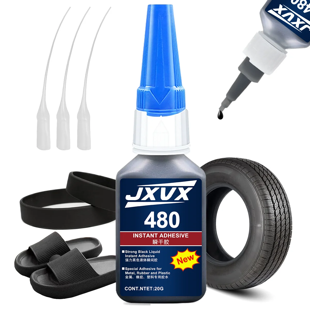 Black Super Glue 480, Fast-Drying Black Cyanoacrylate for Leather, Rubber, Tires and Plastic. High-Strength Liquid Glue, Crack Repair, Contact Mobile Phone Tablet Repair Adhesive