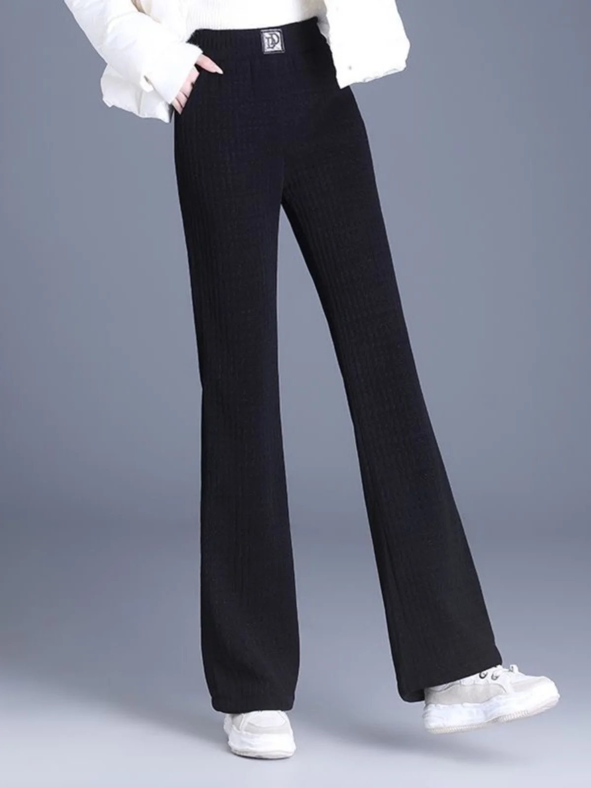 Pantalones ajustados de pierna ancha para mujer, ropa fina de chenilla Sle de cintura alta para mamá, pantalones informales de franela de tubo recto para primavera y otoño