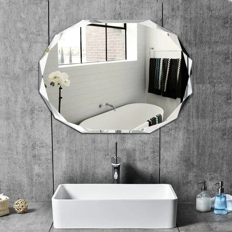 Simple Frameless Bath Mirrors Personality Punch-free Wall-mounted Lager Bathroom Toilet Makeup Dressing Cosmetics Mirror