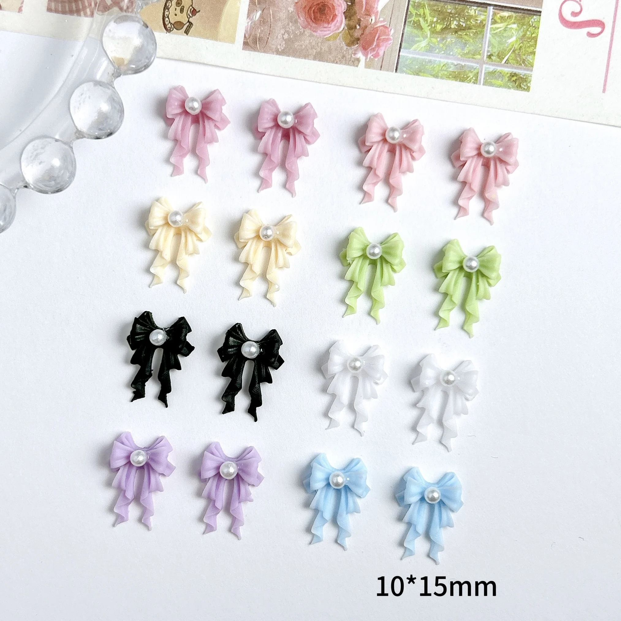 30PCS Fairy Waved Pearl Bowknots Resin Nail Art Charms Multiple Colors Minimalist Bow Nail Decorations for DIY Manicure Supplies