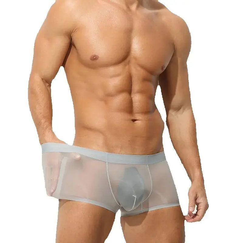 

Men's Ultra-Thin Transparent Ice Silk Boxer Shorts Low Waisted Youth Underwear with Large Pouch Traceless Comfortable Underpant