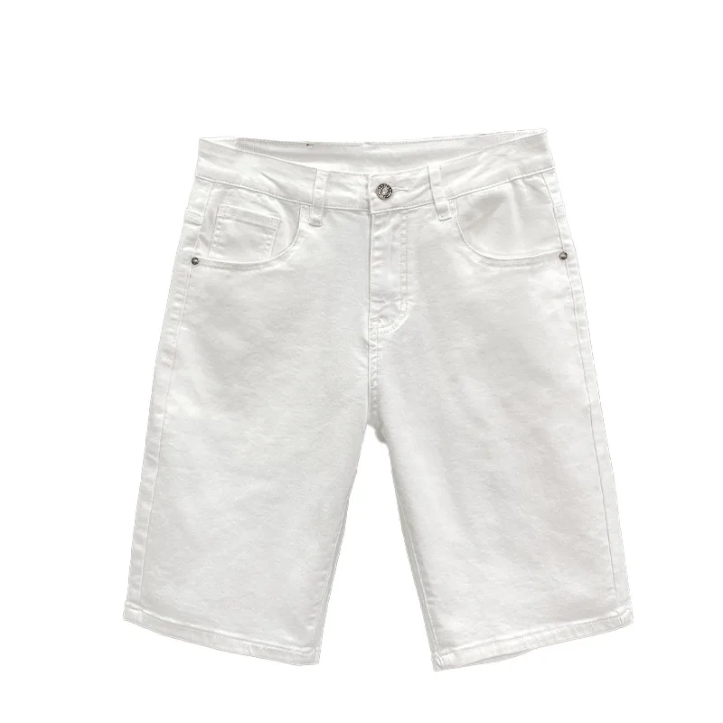 2024 summer denim shorts MEN'S straight elastic thin luxury versatile casual high-end slim cropped pants