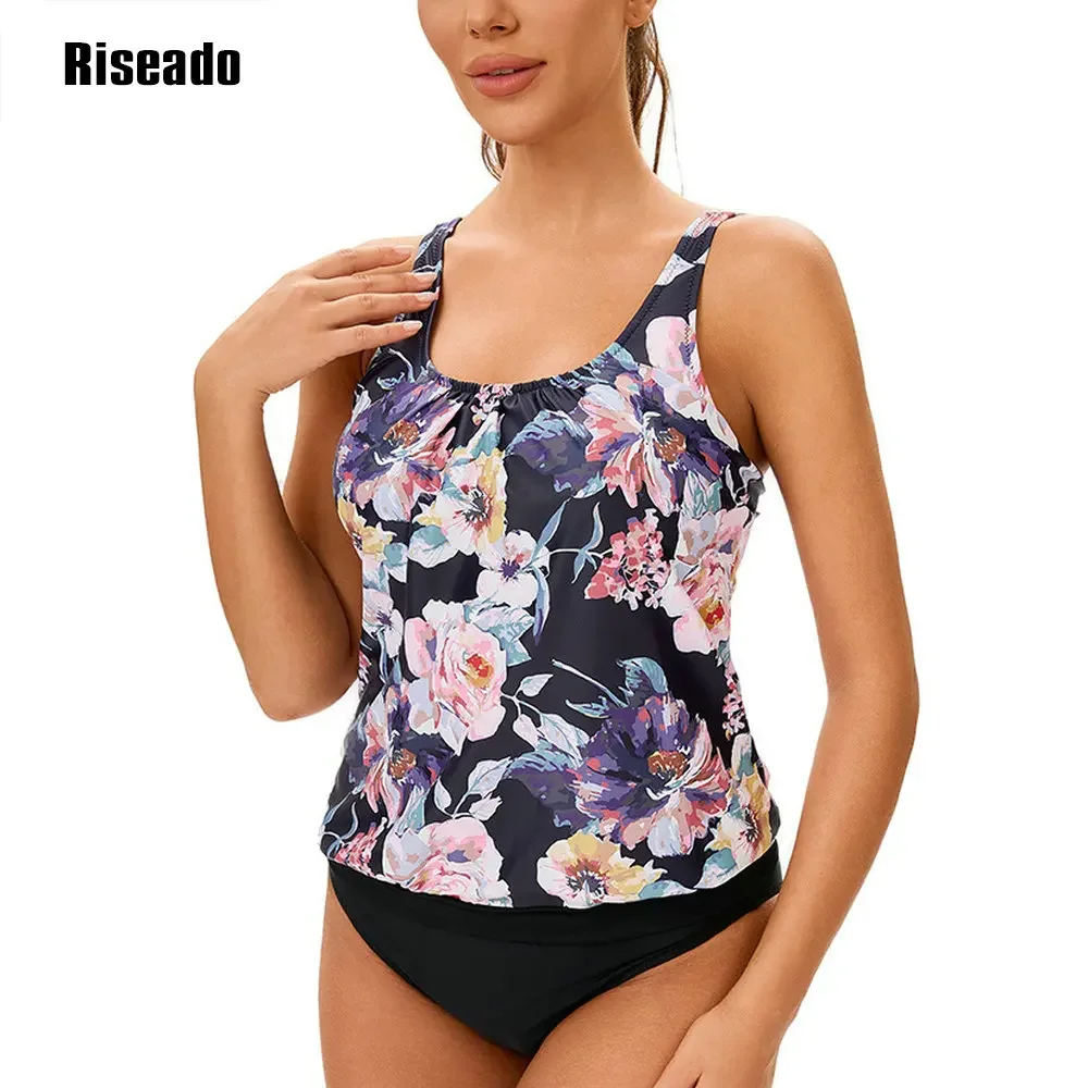 ملابس سباحة تانكيني مكونة من قطعتين للنساء، ملابس سباحة متواضعة للتحكم في البطن، ملابس سباحة فضفاضة ومطبوعة بالزهور