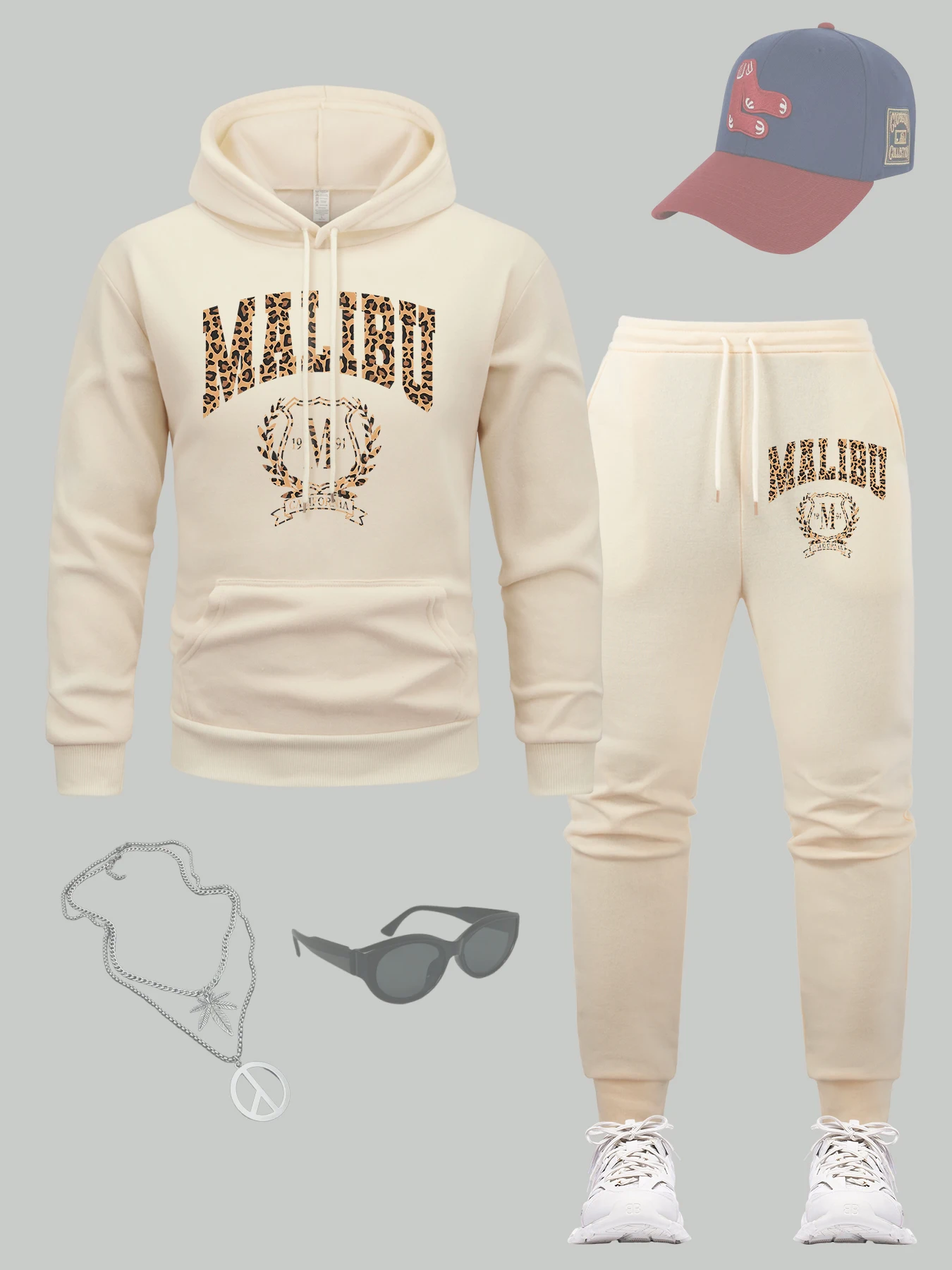 

Мужская толстовка с принтом Malibu California, флисовые толстовки с карманами, повседневные комплекты с капюшоном из 2 предметов на шнурке, спортивные спортивные штаны в стиле хип-хоп