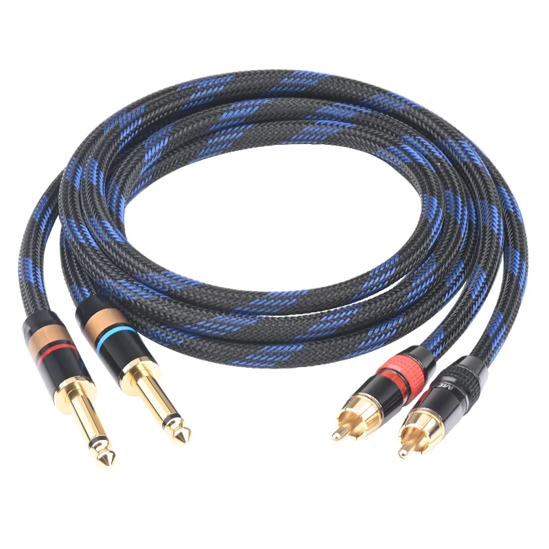 ATAUDIO – câble Audio Hifi 6N OFC 6.35mm vers double RCA, pour amplificateur de Console de mixage 2 * RCA vers 2*1/4 pouces, blindage Jack