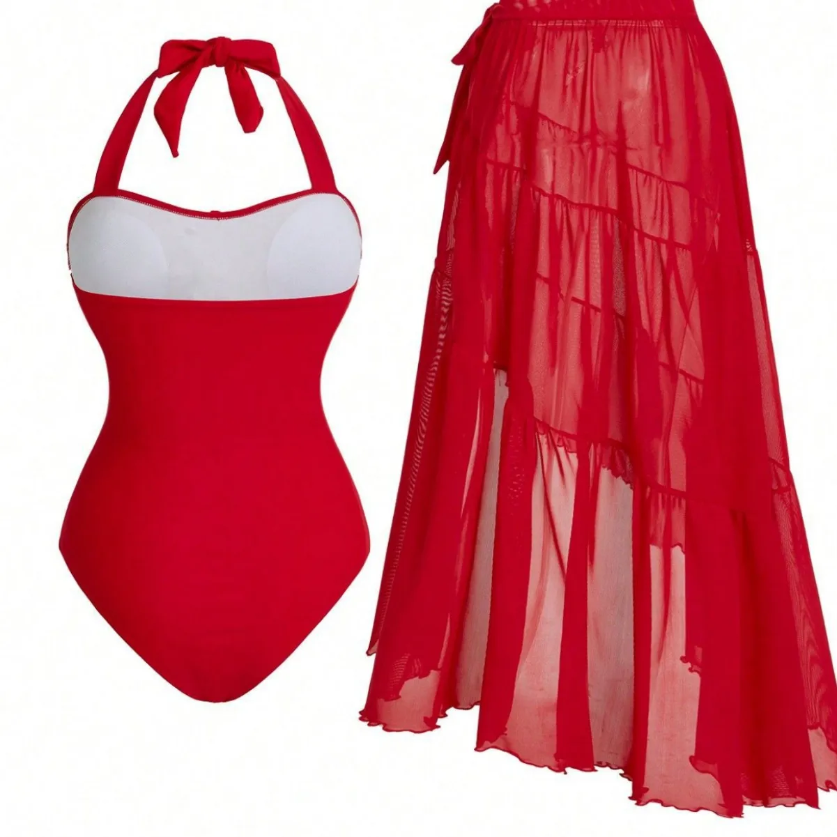 Traje de baño de una pieza de flor roja con cubierta, traje de baño de tendencia 2026, bikini Sexy, traje de baño de lujo para mujer, traje de baño para salida en la playa