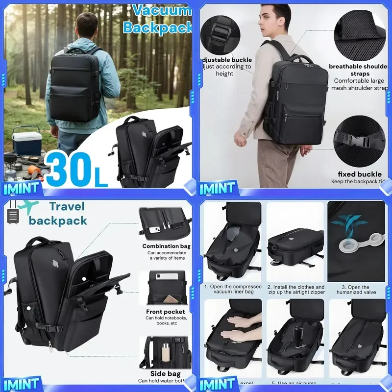 Large Capacity Vacuum Compression Backpack，30L Lightweight Travel Backpack Water Resistant Laptop Bag for Outdoor Hiking