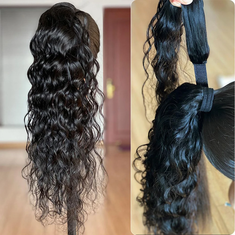 12A Grade Water Wave Wrap Around Ponytail Human Hair Ponytail Extension For Women Brazilian Virgin Hair Natural Color