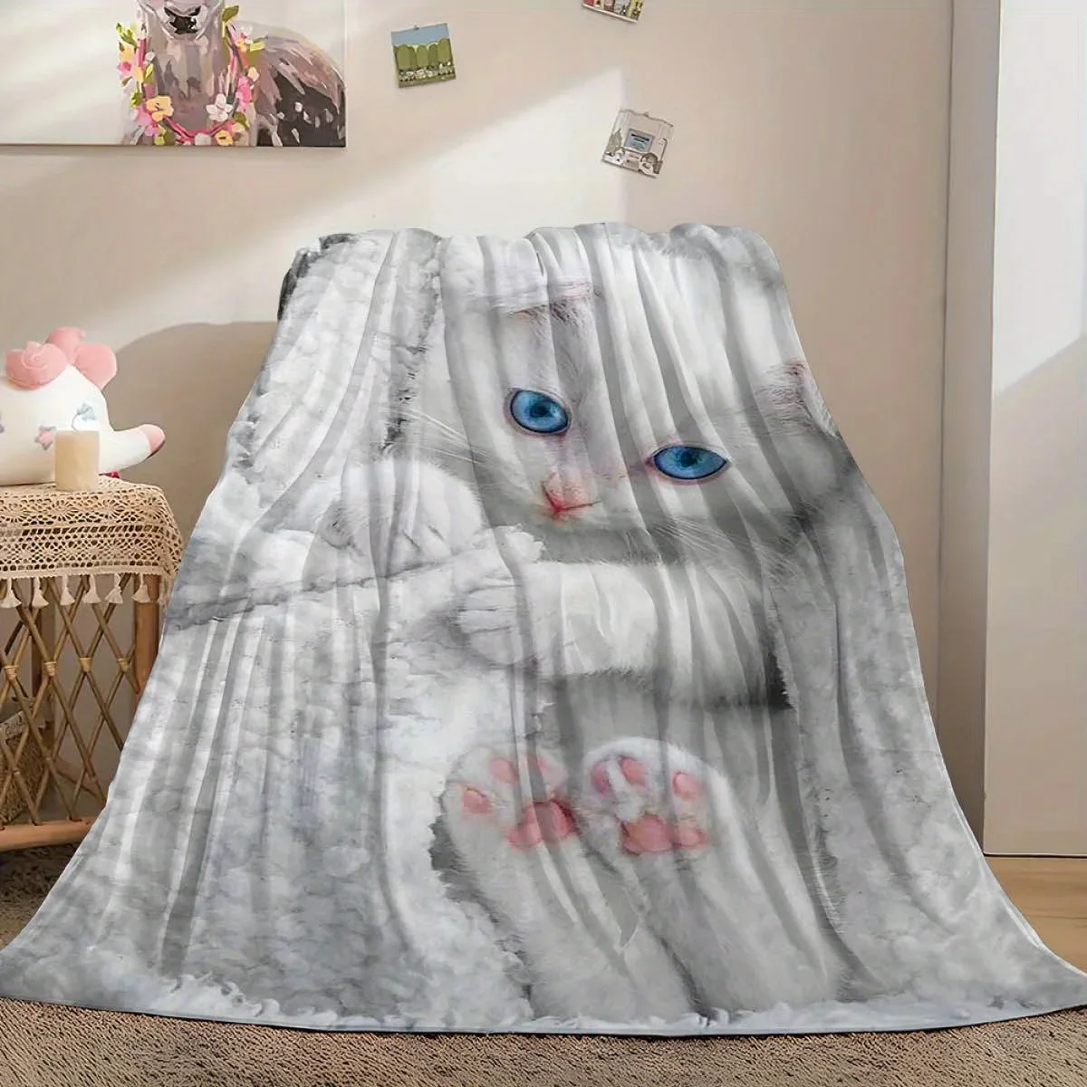 Cute Cat Print Flannel Blanket Love cat Family Blanket Throw Home Sofa Lunch Break Blankets Children Student Blankets Nap Gifts