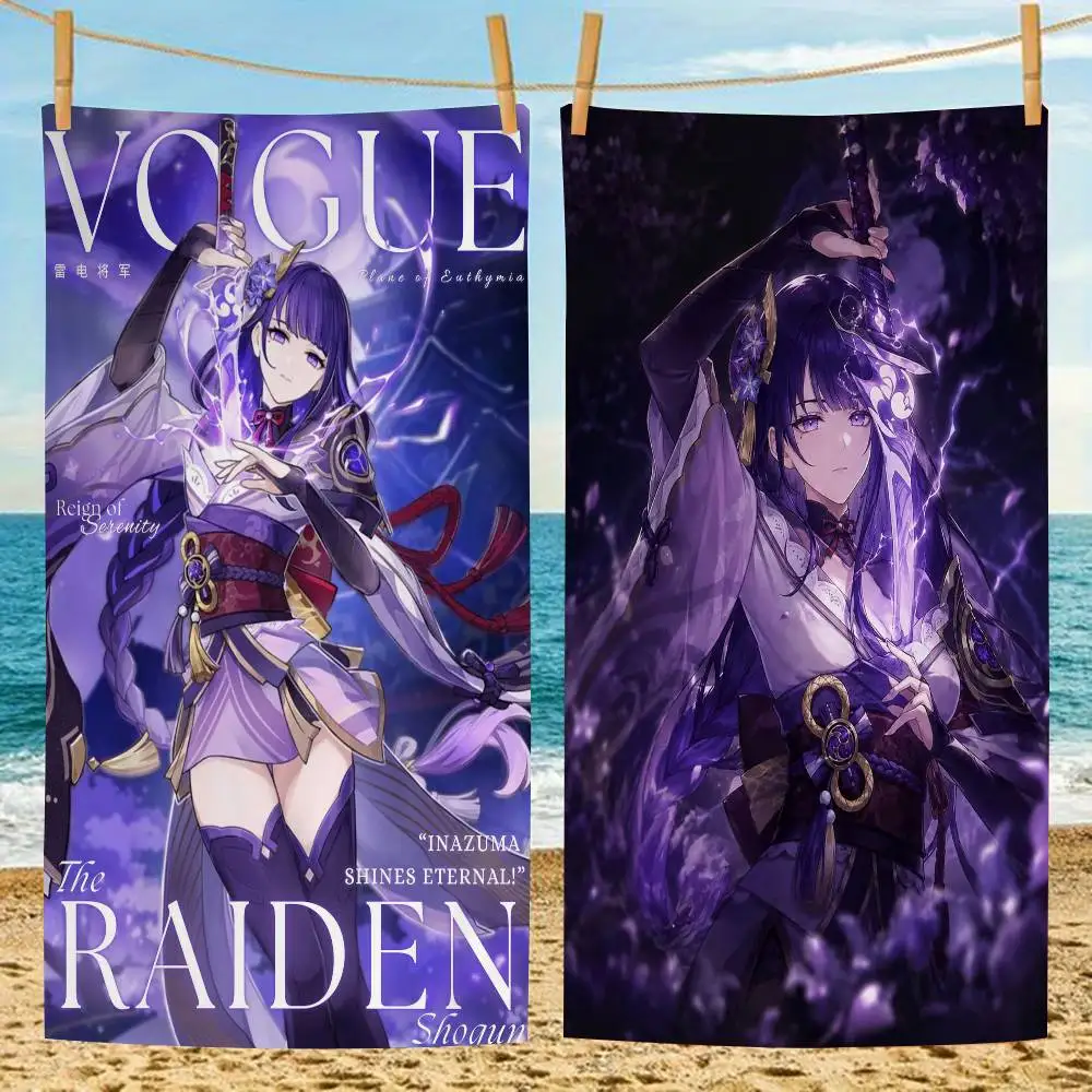 Raiden Shogun Genshin Impact Anime Beach Swimming Towel Soft Absorbent Washcloth Children's Gifts for Kids Travel Camping Gym