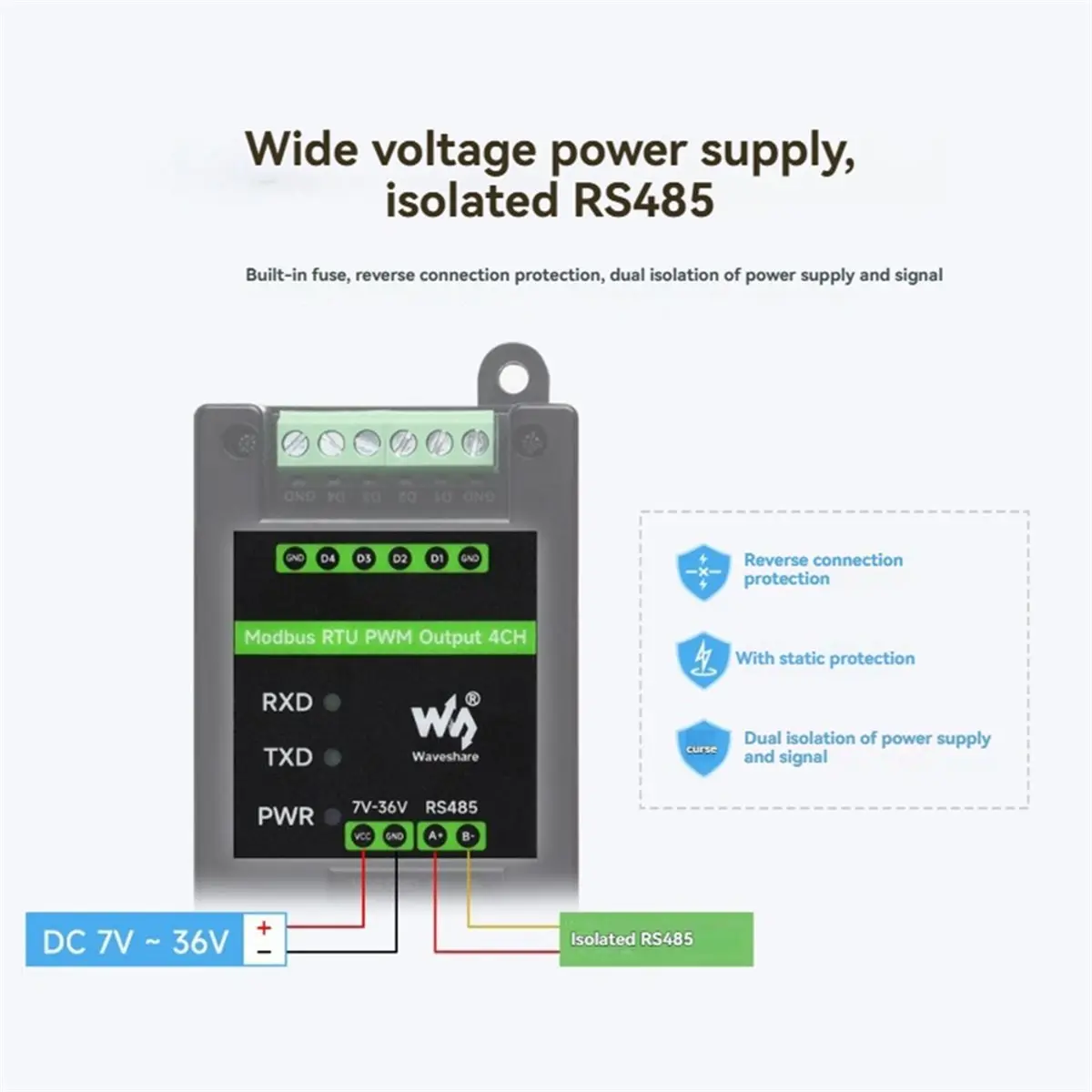 Industrial 4-CH PWM Pulse Output Module Modbus RTU Protocol RS485 Interface Adjustable Frequency