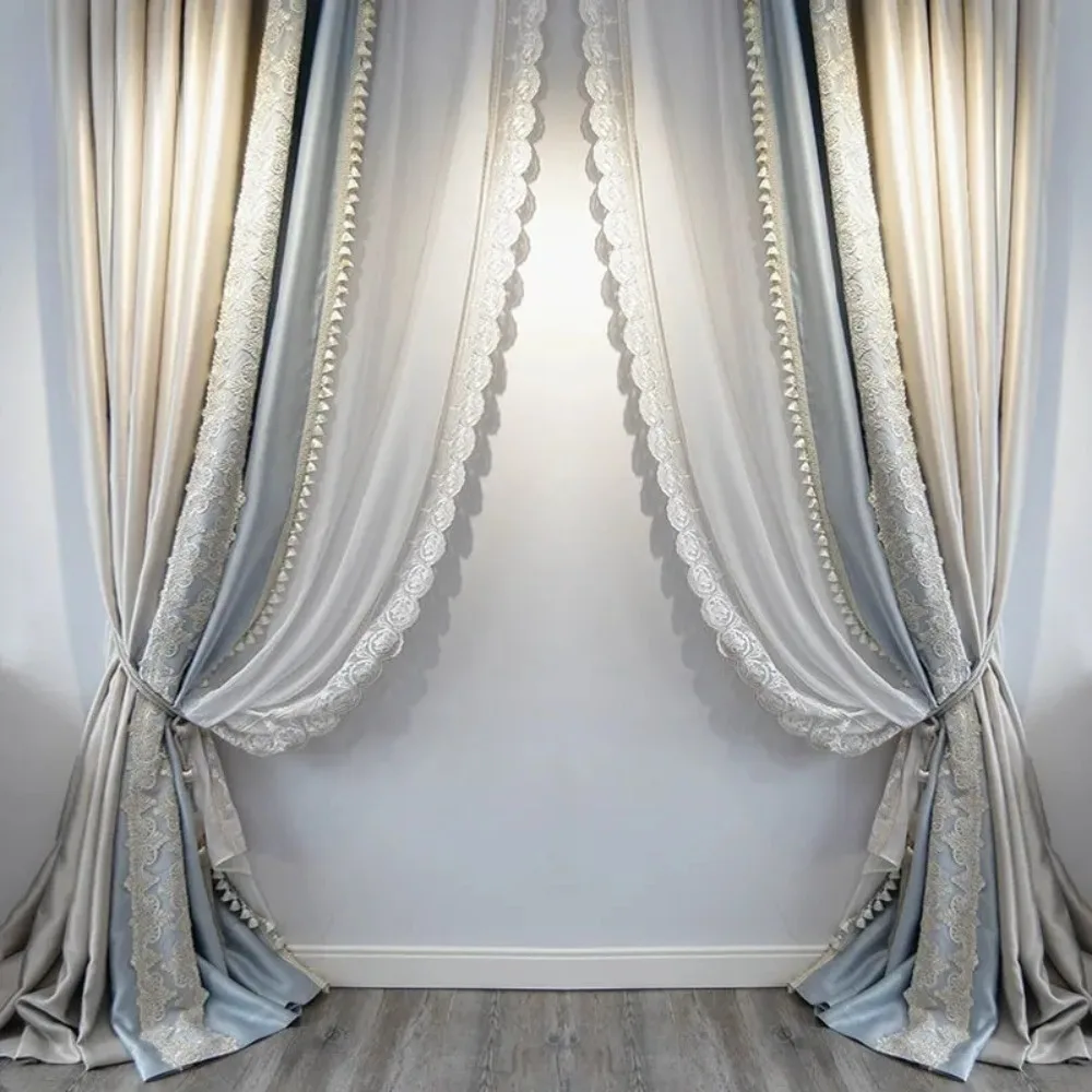 

French Light Luxury High-end Atmospheric Bedroom Bay Window SilkPattern curtain for living room luxury curtains for living room