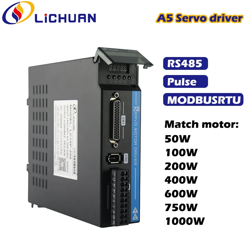 lichuan 200w 400w 600w 750w 1kw ac servo driver motor eletrico 220v 3000rpm cnc kit impressora 3d pulso rs485 01