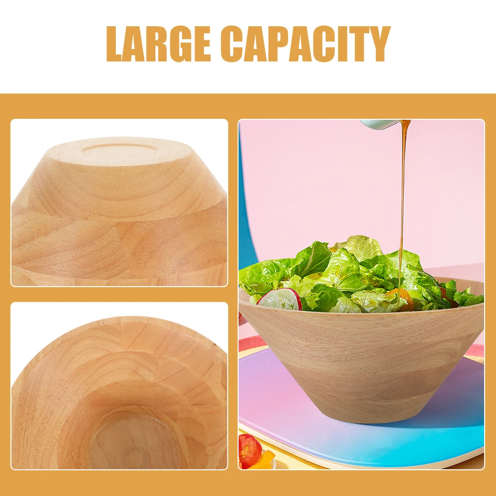 

Large Capacity Cone Shaped Wooden Bowl 14x5 8cm Salad Fruit Mixing Bowl Versatile Kitchen Bowls for Home Restaurant Cafe