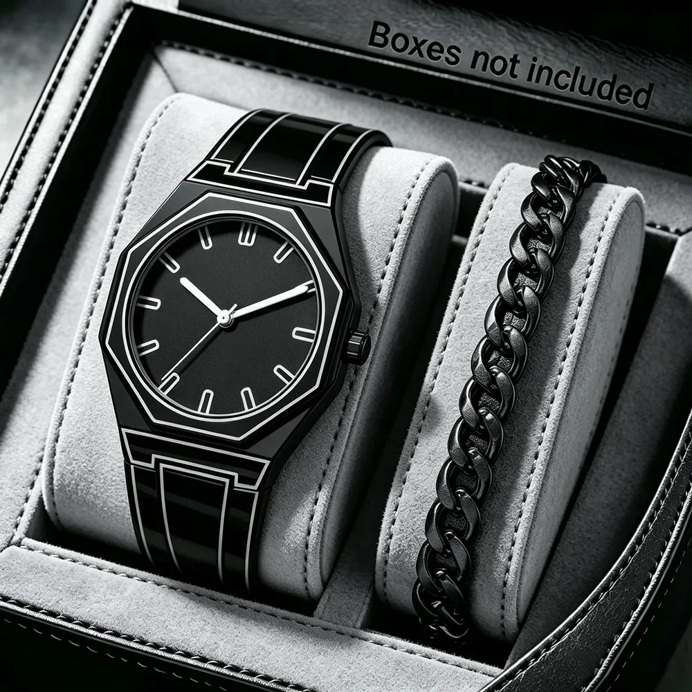2Pcs Men's Quartz Watch Set, Men's Watch & Bracelet. Great Gift for Him, Suitable for Daily Casual Wear or Special Occasions