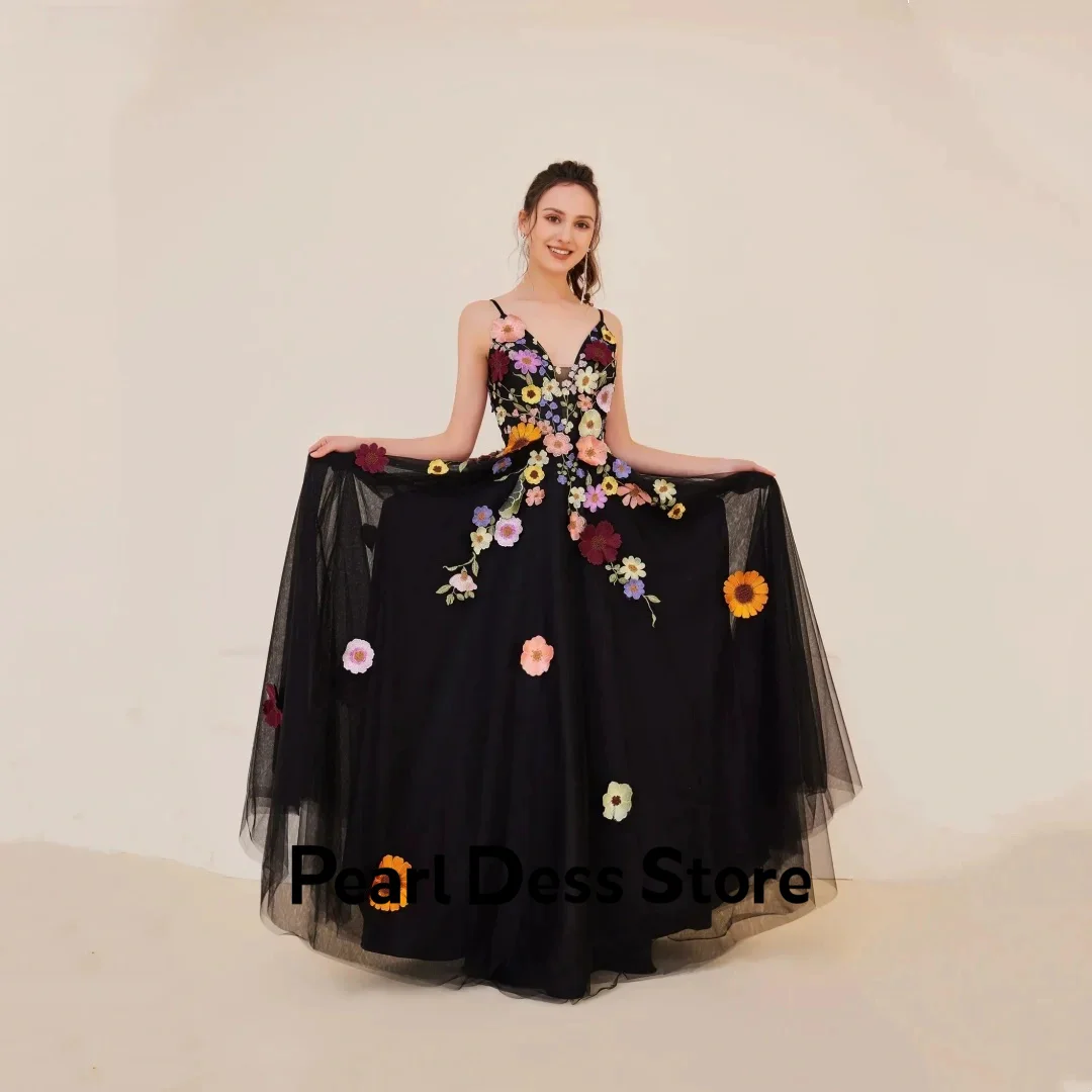 

Black floral sheer ball dress evening dress formal occasion party dress gown De Soir é e2024