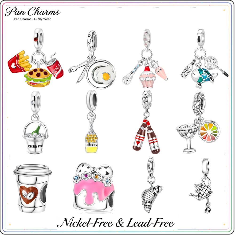 Pan Charms Fried Egg Coffee Cup Burger Croissant Wine Glass Fit Original Bracelet Jewelry DIY Casual Gift for Cooking Lover Her