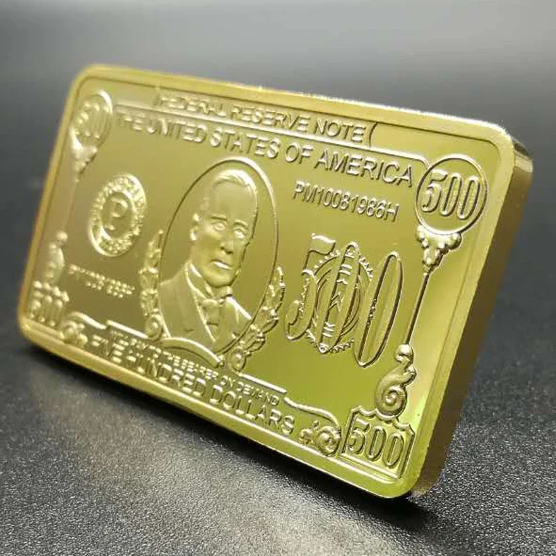 5 Pcs The 500 dollars banknote 1 OZ 24K real gold plated badge 50 x 28 mm souvenir coin bullion bar