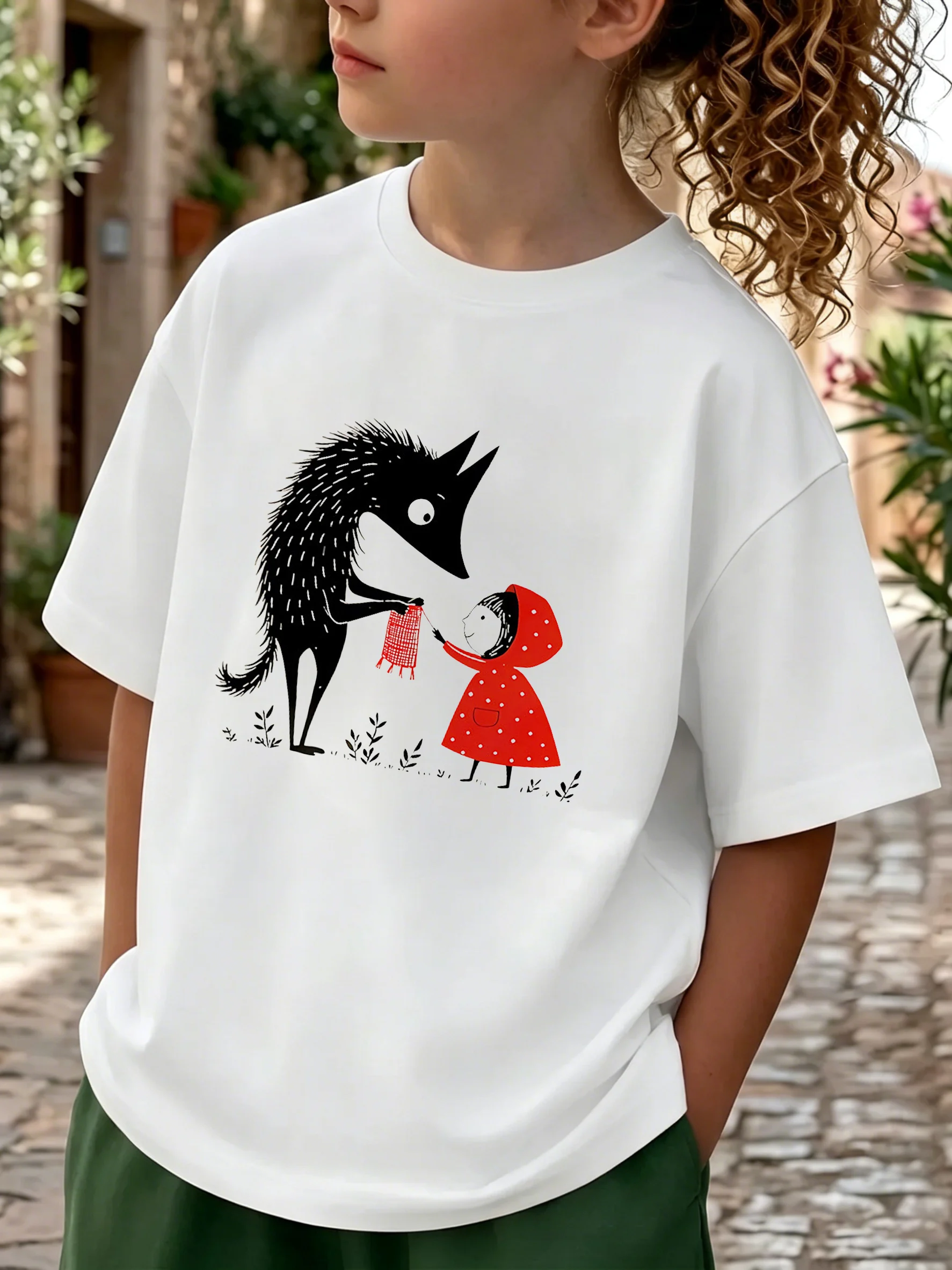 Meme Summer Little Red Riding Hood and The Big Bad Wolf Fairy Tale T Shirt Boy Girl Kids Baby Youth Tee Oversize Funny Clothing