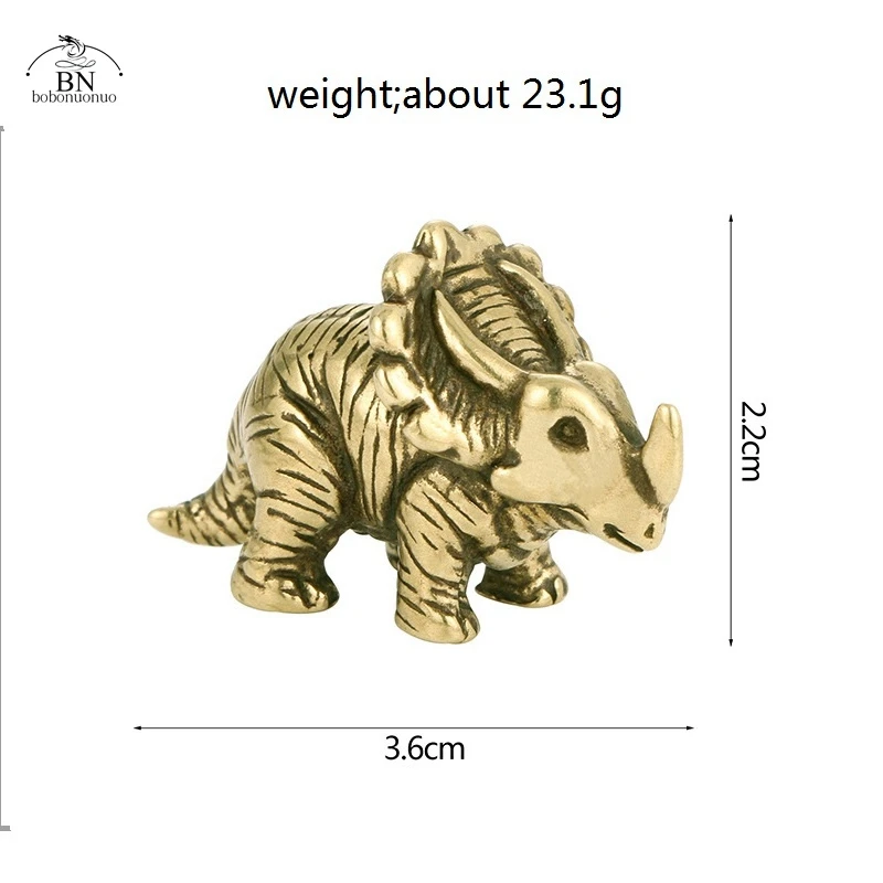 Solid Brass horned dinosaur Jurassic Dinosaur family Small Statue Office Desktop Ornaments Tea Pet Crafts Animal Figurines