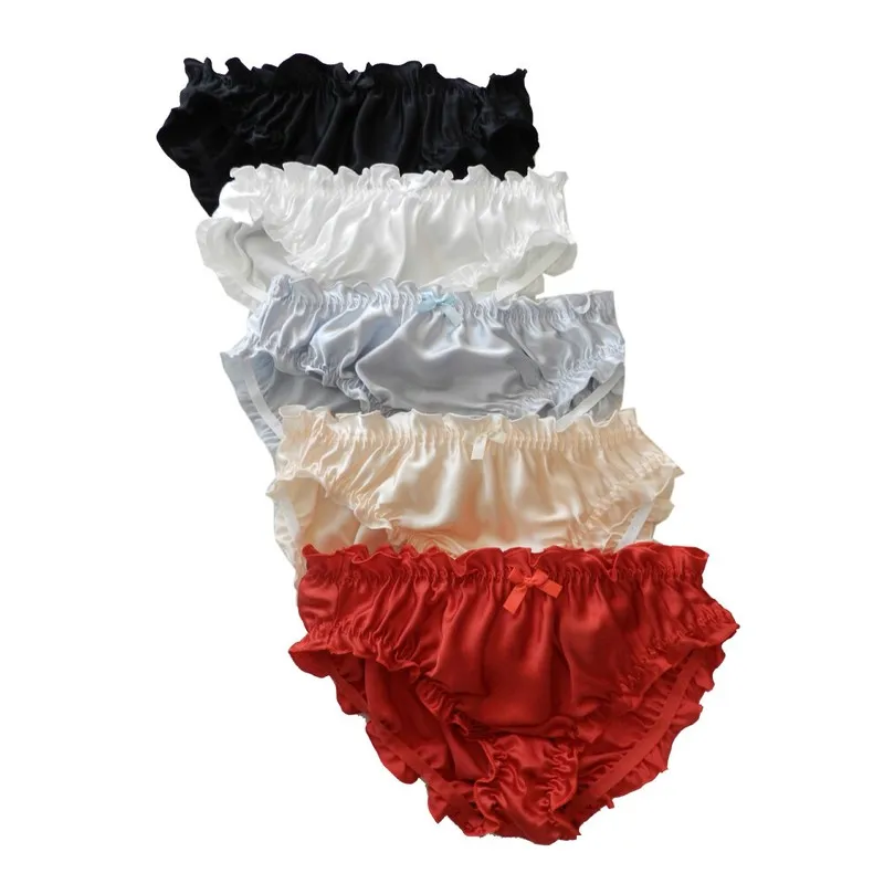 

5 Pairs/lot Women Pure Silk Panties Flouncing Bikini Briefs Size: S M L XL XXL