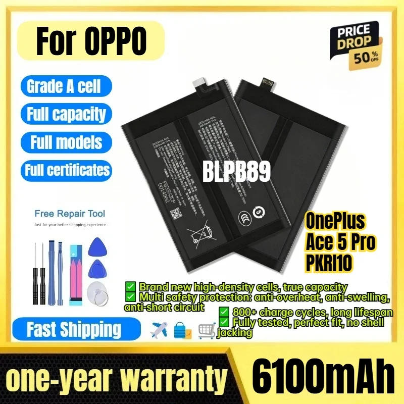 BLPB89 for OPPO OnePlus Ace 5 Pro/PKRI10 Phone Battery 0 Cycle High Capacity Battery Replacement Bateria Grade A Cell with Tools