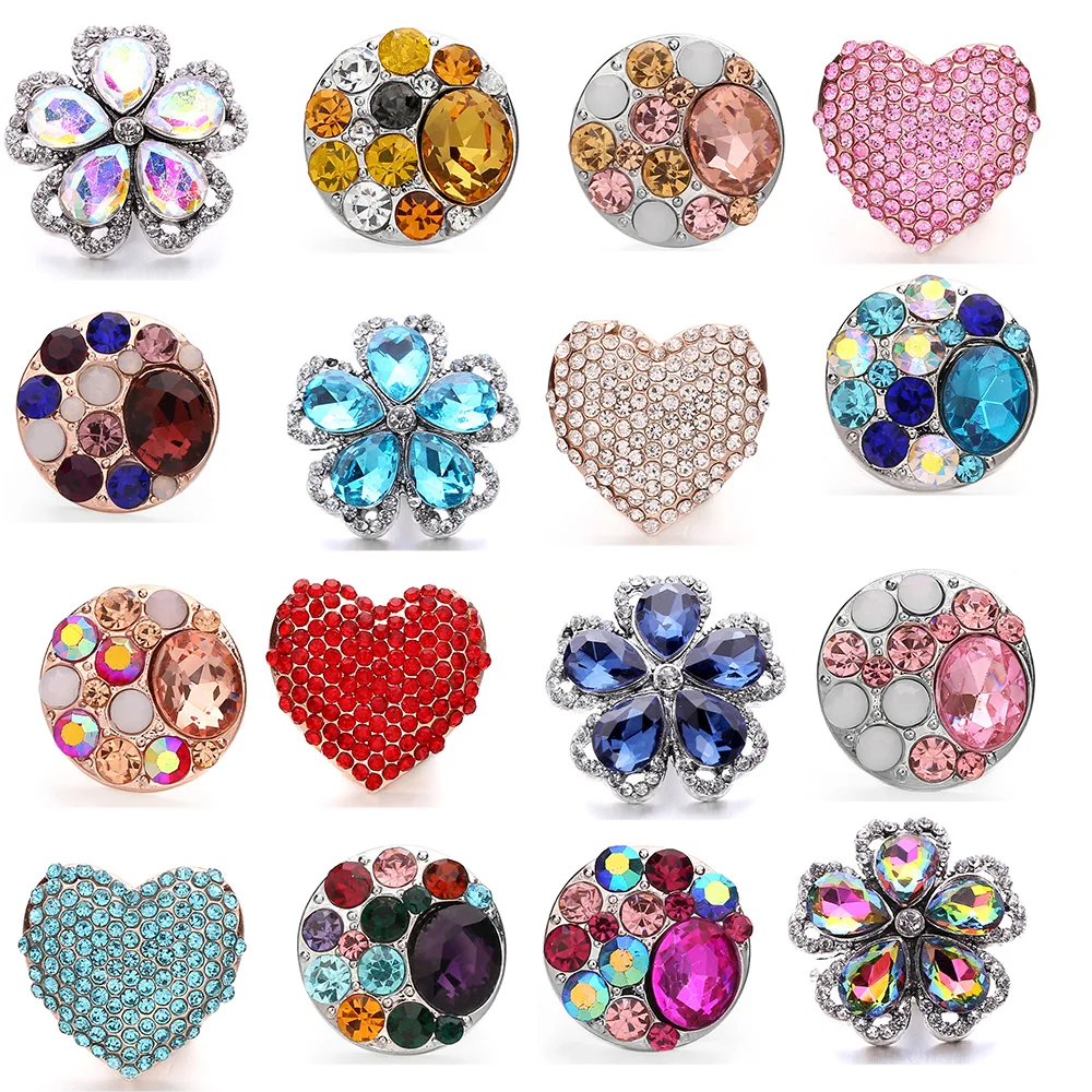 5 Pcs/Lot Fashion Flowers 18mm Snap Bracelet Snap Button Jewelry Crystal Rhinestone Round Metal Necklace For Women Gift 2022