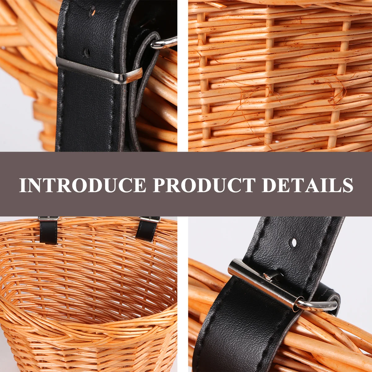 Large Size Detachable Front Handlebar Bike Basket Handmade Natural Willow Wicker Woven Bicycle Storage Basket for