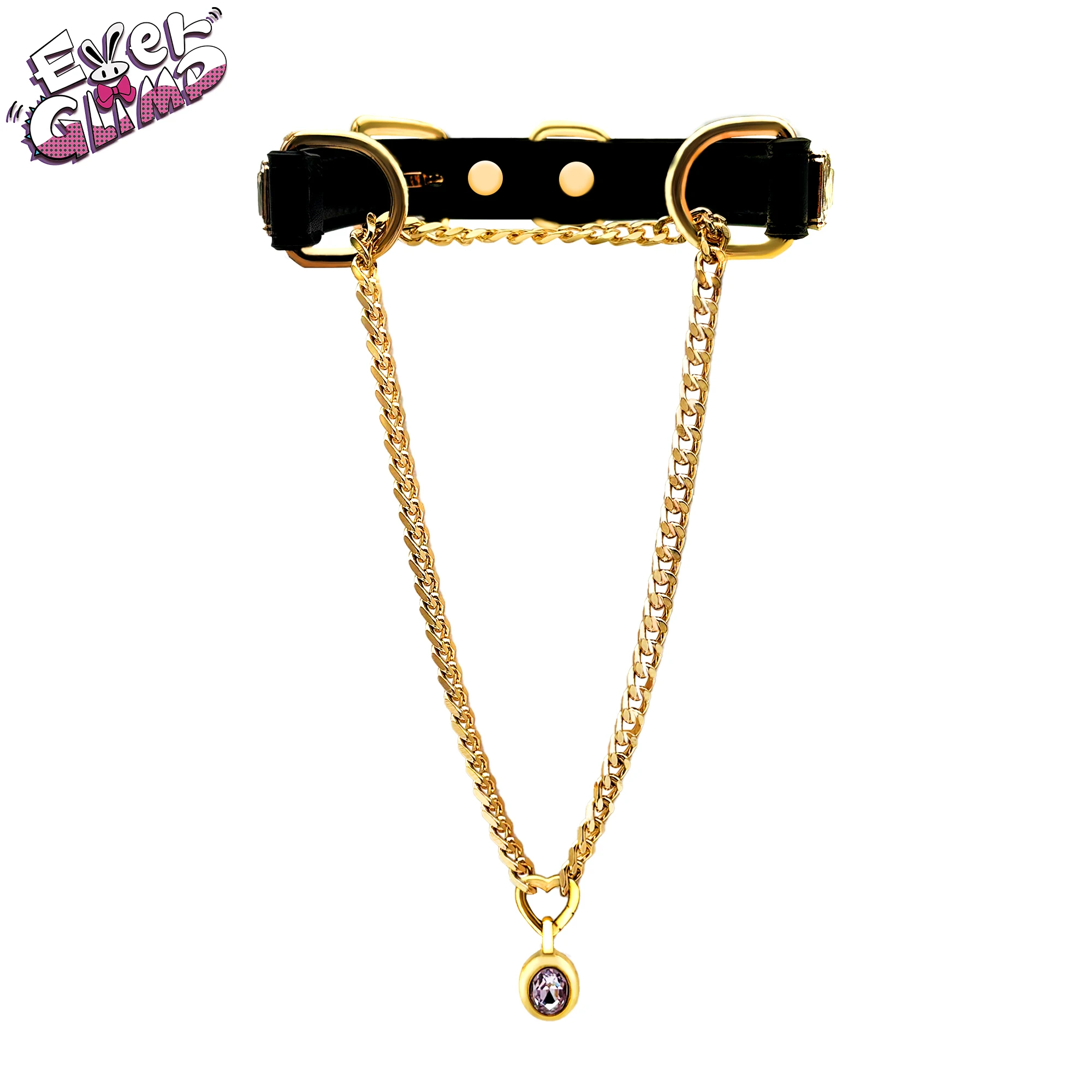 

EverGlimp Adjustable Black Vegan Leather Choker Necklace with Heart Slip Chain & Crystal Drop – Punk Y-Necklace for Women